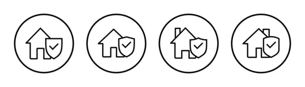 ホーム保険のアイコンセットイラスト 家の保護記号と記号 — ストックベクタ