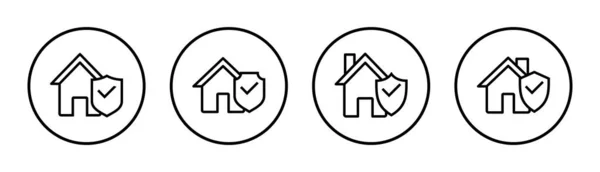 ホーム保険のアイコンセットイラスト 家の保護記号と記号 — ストックベクタ