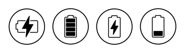 Иллюстрация Набора Значков Батареи Знак Зарядки Аккумулятора Символ Уровень Заряда — стоковый вектор