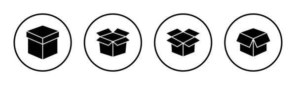 Иллюстрация Набора Значков Коробки Знак Символ Коробки Посылки Упаковки — стоковый вектор