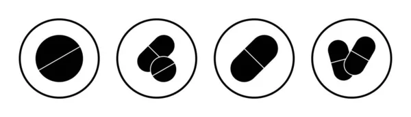 Таблетки Набір Ілюстрацій Значок Капсули Знак Символ Наркотиків — стоковий вектор
