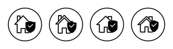 Σπίτι Εικόνα Σύνολο Ασφαλιστήριο Εικονίδιο Σήμα Και Σύμβολο Προστασίας Στο — Διανυσματικό Αρχείο