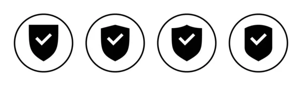 Ilustración Conjunto Iconos Marca Verificación Escudo Protección Aprueba Signo Icono — Vector de stock