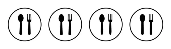 スプーンとフォークのアイコンセットイラスト スプーンフォークナイフアイコンベクトル レストランの看板や記号 — ストックベクタ