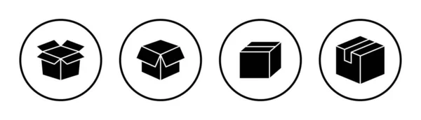 ボックスアイコンセットイラスト ボックスサインとシンボル小包パッケージ — ストックベクタ