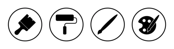 ペイントアイコンセットイラスト ブラシのサインとシンボルをペイント ローラーアイコンベクトルをペイント — ストックベクタ