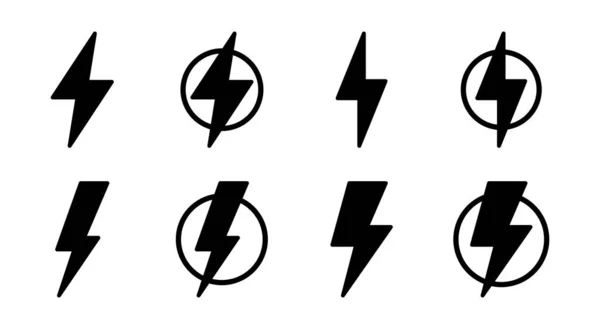 Icono Del Rayo Establecer Ilustración Signo Eléctrico Símbolo Icono Poder — Vector de stock