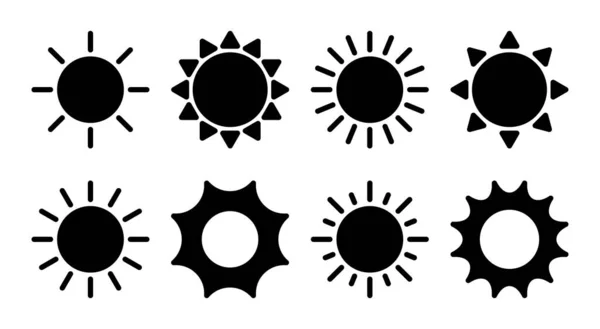 Illustrazione Set Icona Del Sole Segno Luminosità Simbolo — Vettoriale Stock