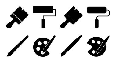 Boya simgesi çizimi. Boya fırçası işareti ve sembol. boyama silindiri vektörü