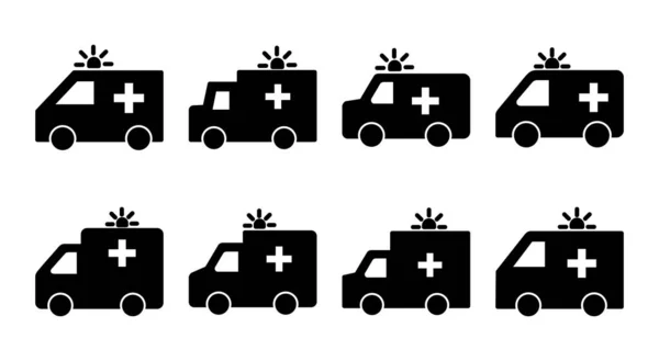 Illustration Jeu Icônes Ambulance Ambulance Camion Signe Symbole Ambulance Voiture — Image vectorielle