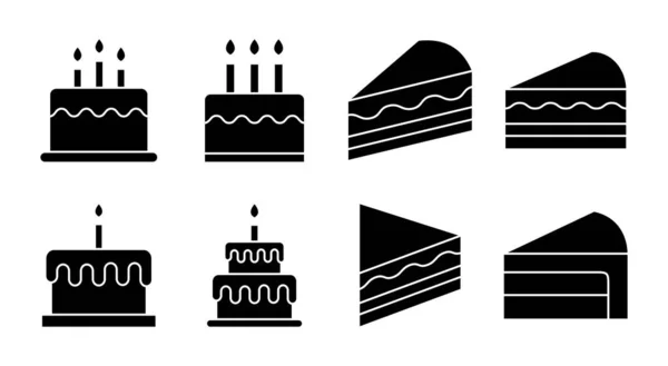 Cake Icon Set Illustration Tortenzeichen Und Symbol Geburtstagstorte Ikone — Stockvektor