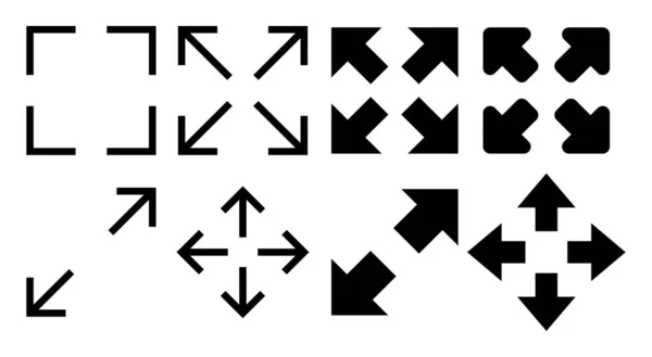 Illustration Jeu Icônes Plein Écran Agrandir Jusqu Signe Symbole Plein — Image vectorielle