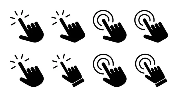 Ілюстрація Набору Піктограм Клацання Рукою Знак Вказівника Символ Значок Ручного — стоковий вектор