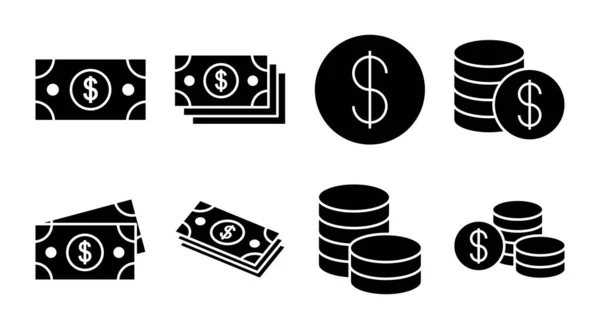 Ícone Dinheiro Conjunto Ilustração Sinal Dinheiro Símbolo — Vetor de Stock