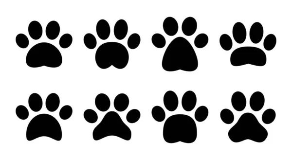 Paw Pictogram Set Illustratie Poot Print Teken Symbool Honden Kattenpoot — Stockvector