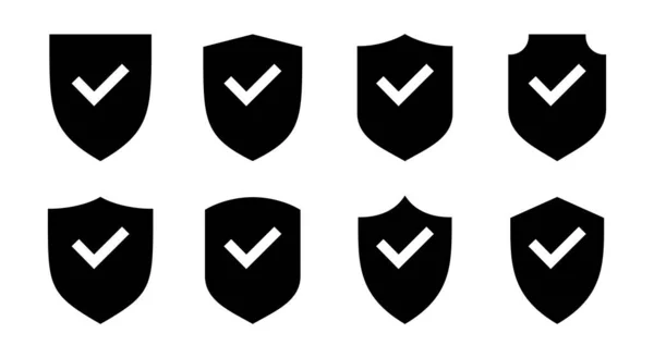 Shield Check Mark Icon Set Illustration Protection Approve Sign Insurance Royalty Free Stock Vectors