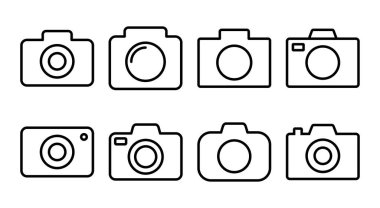 Kamera simgesi çizimi. Fotoğraf makinesi işareti ve sembol. fotoğrafçılık simgesi.