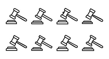 Gavel simgesi çizimi. Yargıç tokmak işareti ve sembol. Kanun simgesi. Açık arttırma çekici
