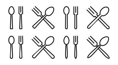kaşık ve çatal simgesi çizimi. kaşık, çatal ve bıçak ikonu vektörü. Restoran işareti ve sembolü