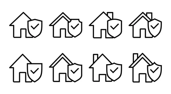 Casa Ícone Seguro Conjunto Ilustração Home Sinal Proteção Símbolo — Vetor de Stock