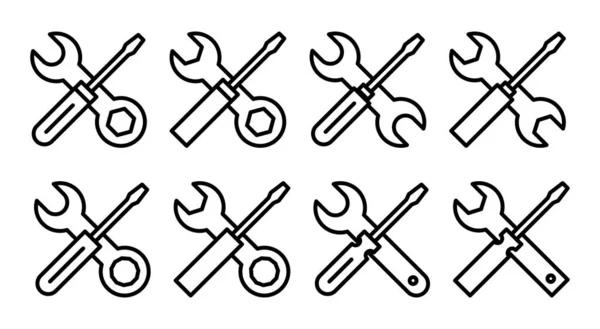Reparatie Tools Pictogram Set Illustratie Gereedschapsteken Symbool Instelling Pictogram Wrench — Stockvector