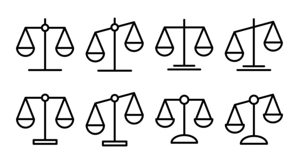 Ilustração Conjunto Ícones Escalas Ícone Escala Lei Sinal Justiça Símbolo —  Vetores de Stock