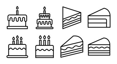 Kek simgesi çizimi. Pasta işareti ve sembol. Doğum günü pastası simgesi