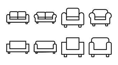 Koltuk simgesi çizimi. Kanepe işareti ve sembol. mobilya simgesi