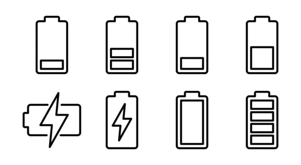 电池图标集插图 电池充电标志和符号 电池充电水平 — 图库矢量图片