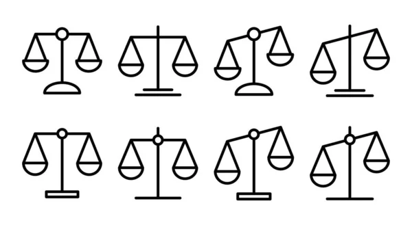 Escalas Icono Conjunto Ilustración Icono Escala Legal Señal Símbolo Justicia — Vector de stock