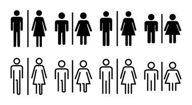 Tuvalet ikonu çizimi. Kızlar ve erkekler tuvaletleri imzalar ve simgeler. Banyo tabelası. wc, tuvalet