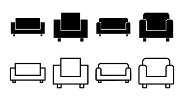 Koltuk simgesi çizimi. Kanepe işareti ve sembol. mobilya simgesi