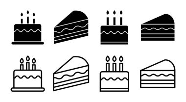 Kek simgesi çizimi. Pasta işareti ve sembol. Doğum günü pastası simgesi