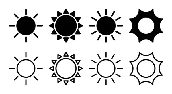 Illustrazione Set Icona Del Sole Segno Luminosità Simbolo — Vettoriale Stock