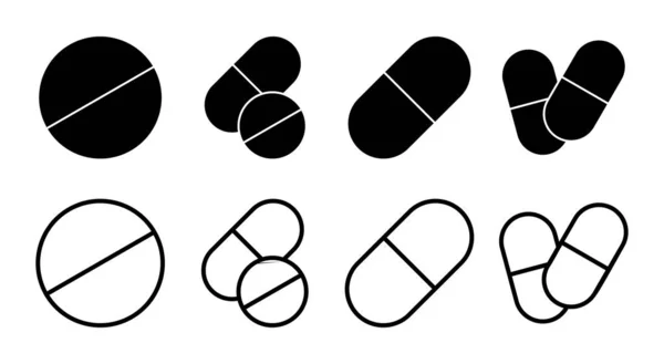 Pillen Pictogram Set Illustratie Capsule Icoon Drugsbord Symbool — Stockvector