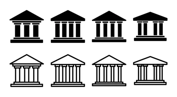 Illustrazione Set Icona Della Banca Segno Simbolo Bancario Museo Università — Vettoriale Stock