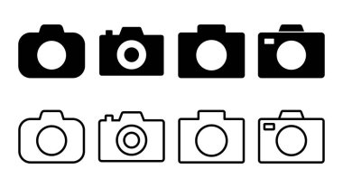 Kamera simgesi çizimi. Fotoğraf makinesi işareti ve sembol. fotoğrafçılık simgesi.