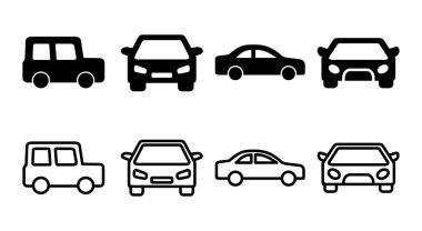 Araba simgesi çizimi. Araba işareti ve sembol. küçük sedan