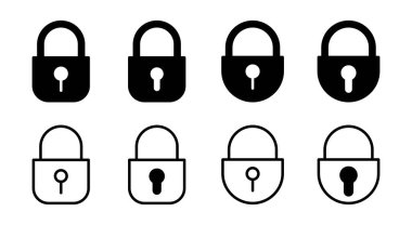 Kilit simgesi çizimi. Asma kilit işareti ve sembol. Şifreleme simgesi. Güvenlik sembolü