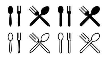 kaşık ve çatal simgesi çizimi. kaşık, çatal ve bıçak ikonu vektörü. Restoran işareti ve sembolü
