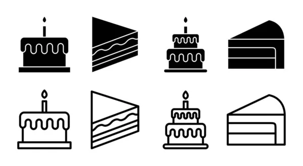 Cake Icon Set Illustration Tortenzeichen Und Symbol Geburtstagstorte Ikone — Stockvektor