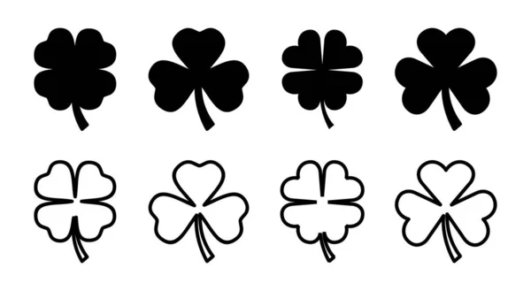Illustrazione Set Icona Trifoglio Segno Simbolo Del Trifoglio Icona Quadrifoglio — Vettoriale Stock