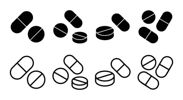 Pillole Icona Set Illustrazione Icona Della Capsula Segno Simbolo Della — Vettoriale Stock