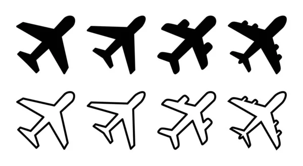 Illustration Jeu Icônes Panneau Symbole Avion Symbole Transport Aérien Panneau — Image vectorielle