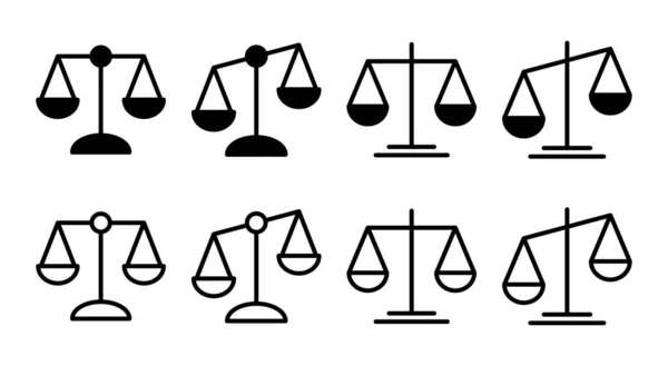 スケールアイコンセットイラスト 法規模のアイコン 正義のサインとシンボル — ストックベクタ