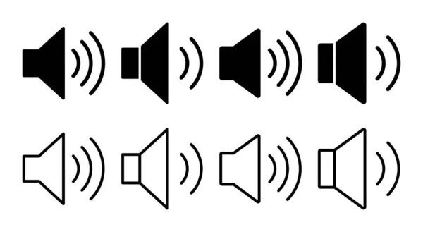 スピーカーアイコンセットイラスト ボリュームサインとシンボル スピーカーアイコン 音の記号 — ストックベクタ