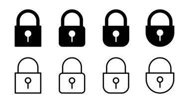 Kilit simgesi çizimi. Asma kilit işareti ve sembol. Şifreleme simgesi. Güvenlik sembolü