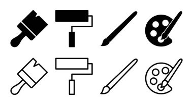 Boya simgesi çizimi. Boya fırçası işareti ve sembol. boyama silindiri vektörü