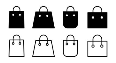 Alışveriş poşeti simgesi çizimi. Alışveriş işareti ve sembol