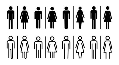 Tuvalet ikonu çizimi. Kızlar ve erkekler tuvaletleri imzalar ve simgeler. Banyo tabelası. wc, tuvalet